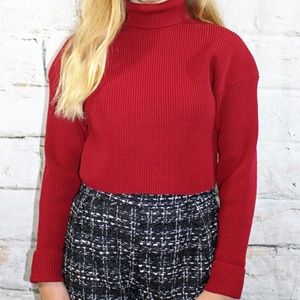 Crimson Turtle Neck Cropped Sweater